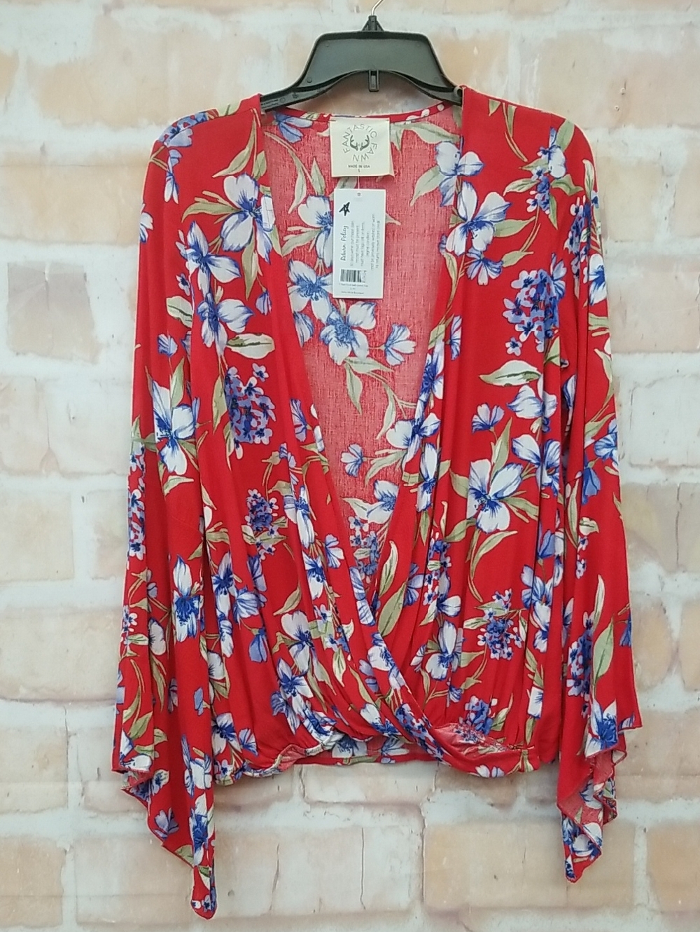 Fantastic Fawn Red Floral Wrap Blouse
